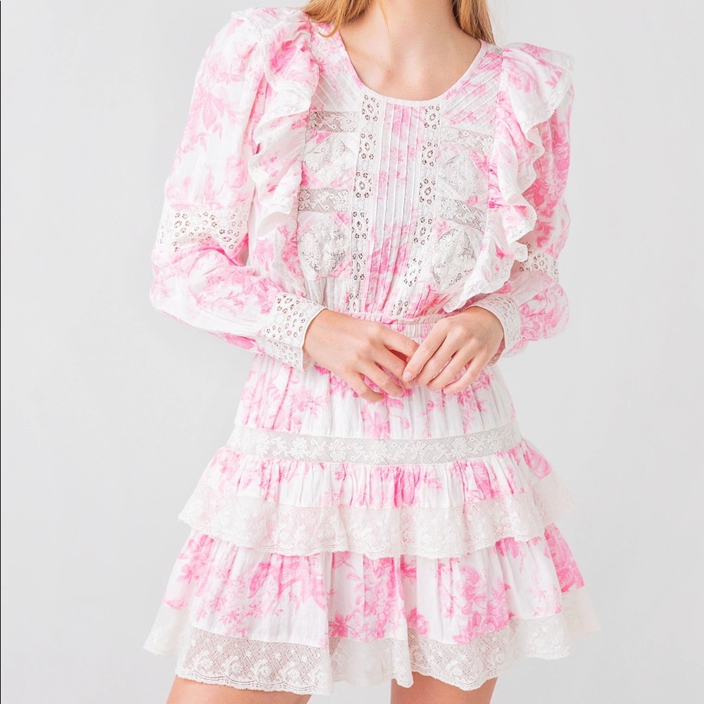LoveShackFancy Santorini Pink Floral Cotton Dress